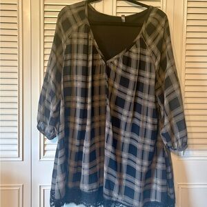 Massini Gray and Black Wrap Blouse 3/4 Sleeve Tunic or Short Dress